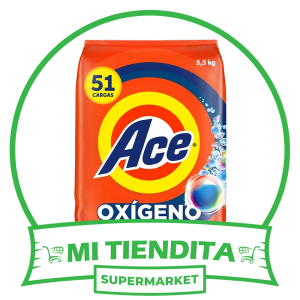 Detergente en Polvo Ace Limpieza Rápida con Oxígeno Activo, 51 Cargas (5.5 kg)
