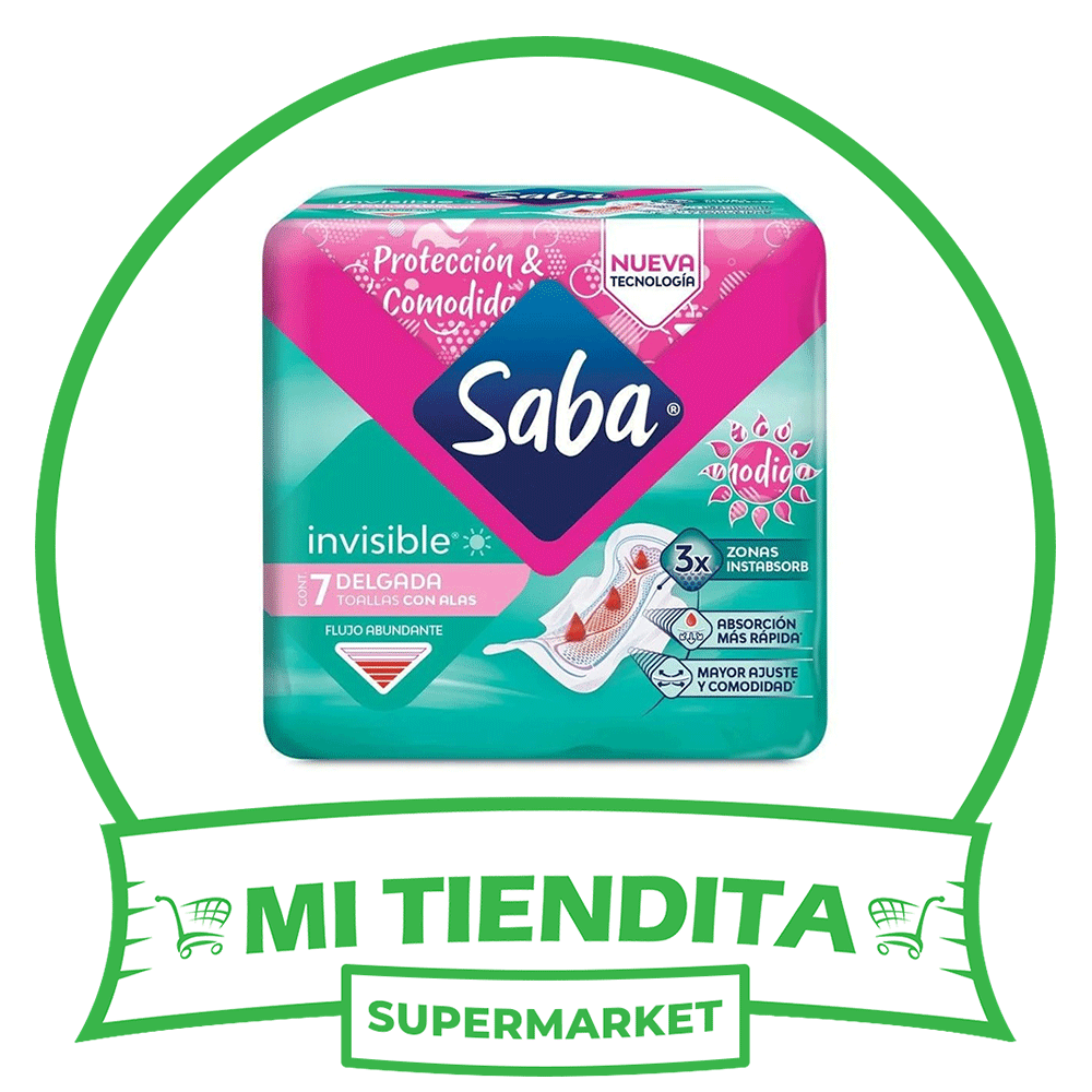 Toallas Femeninas Saba Invisible Delgada con Alas Flujo Abundante 7 pzas