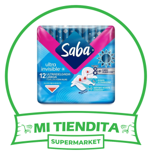 Toallas Femeninas Saba Ultra Invisible Ultraligera Larga con Alas Flujo Abundante 12 pzas