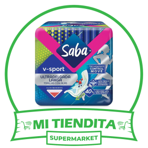 Toallas Femeninas Saba V Sport Ultraligera Larga con Alas Flujo Abundante 12 pzas